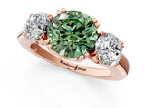 Rose gold Three-Stone Fancy Green Round Cut Cut Diamond Ring with Channel Set Band and Four-Prong Setting_25