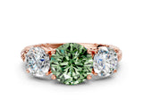Rose gold Three-Stone Fancy Green Round Cut Cut Diamond Ring with Channel-Set Band and Prong Setting