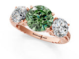Rose gold Three-Stone Fancy Green Round Cut Cut Diamond Ring with Channel-Set Band and Prong Setting_1