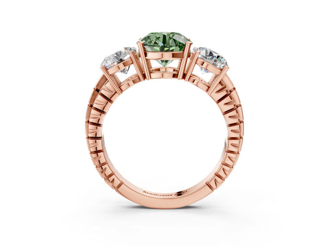 Rose gold Three-Stone Fancy Green Round Cut Cut Diamond Ring with Channel-Set Band and Prong Setting_3