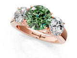 Rose gold Three-Stone Fancy Green Round Cut Cut Diamond Ring with Prong Setting and Classic Band_1