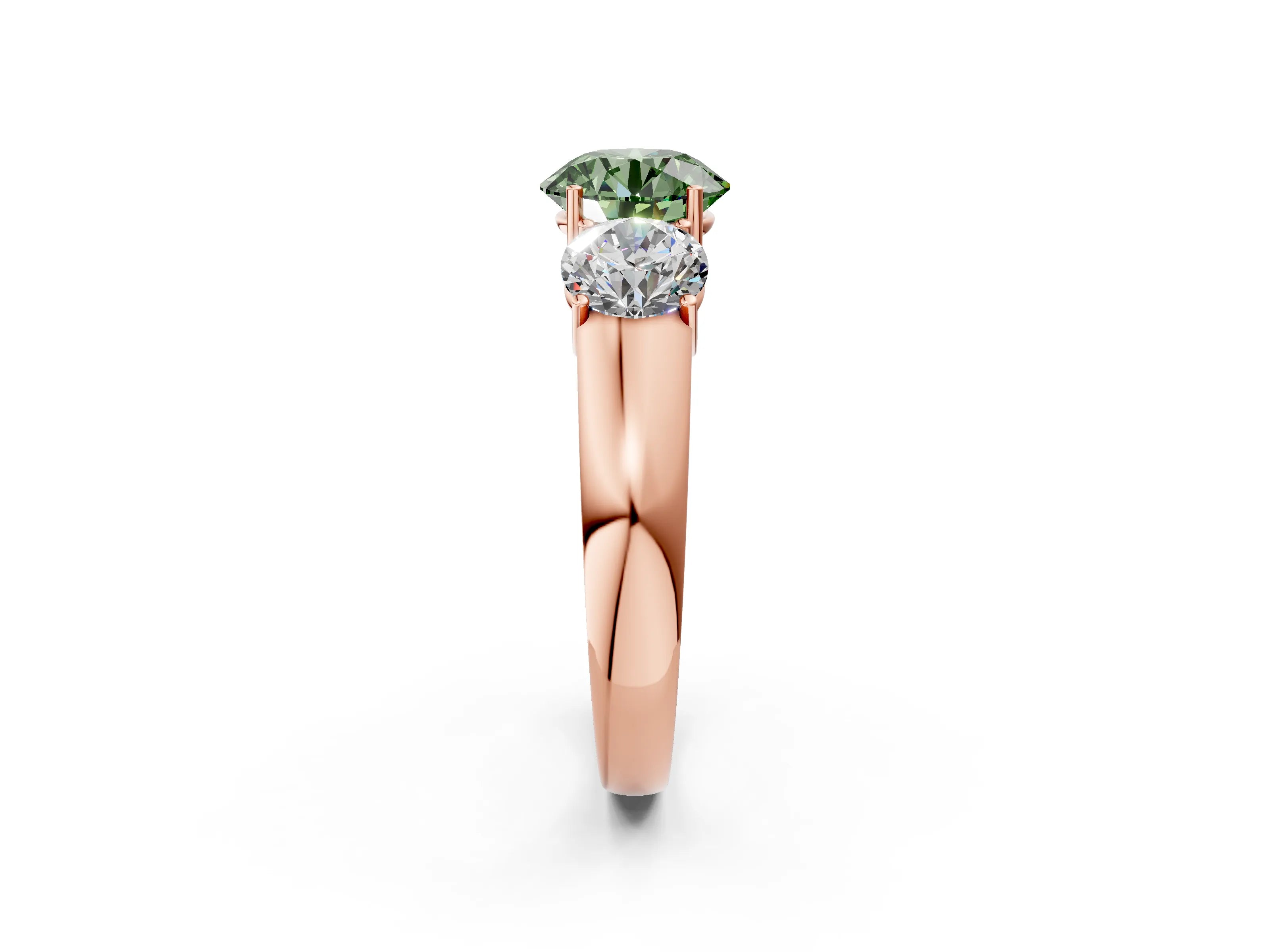 Rose gold Three-Stone Fancy Green Round Cut Cut Diamond Ring with Prong Setting and Classic Band_2