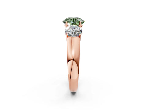 Rose gold Three-Stone Fancy Green Round Cut Cut Diamond Ring with Prong Setting and Classic Band_2