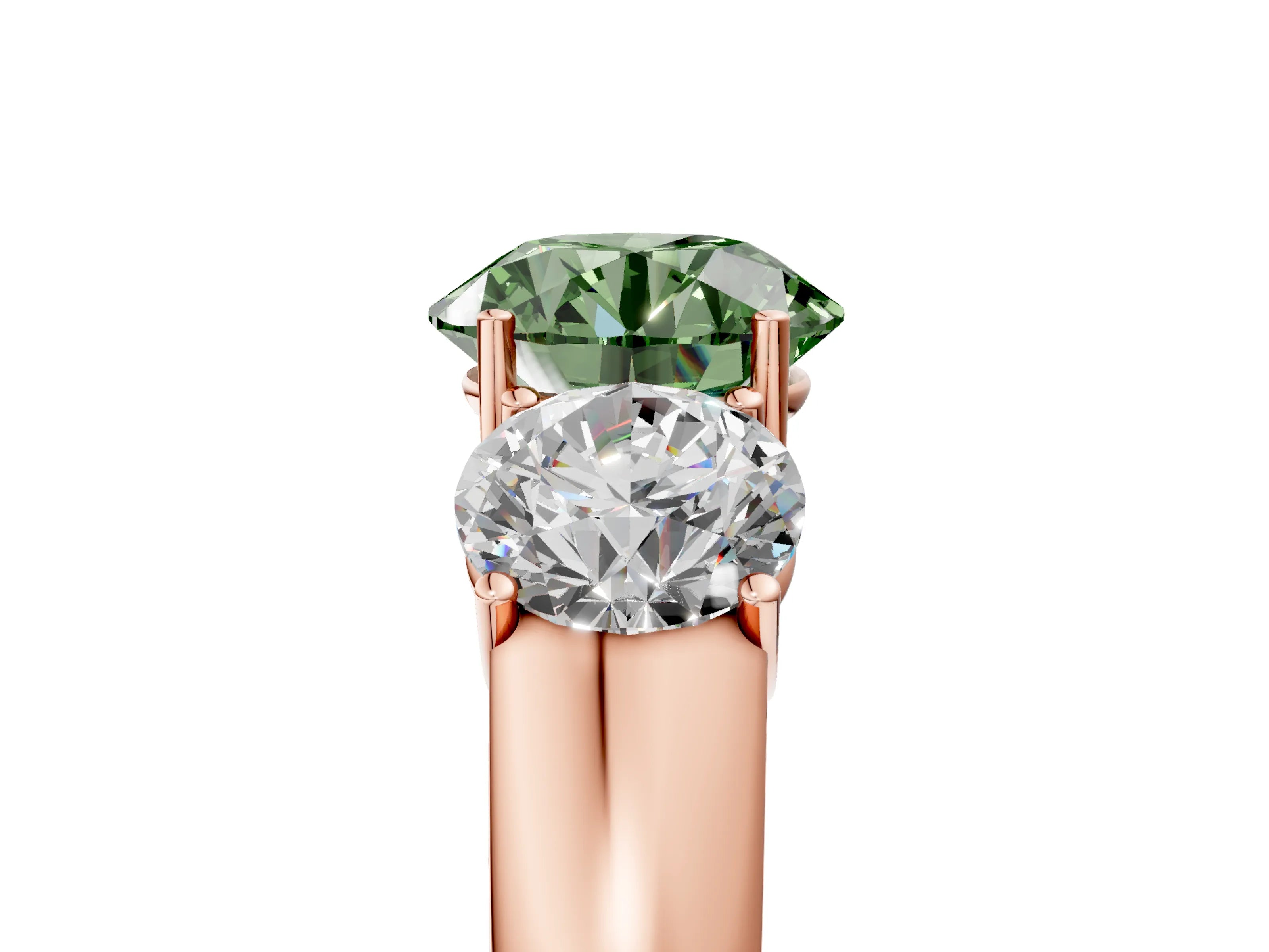 Rose gold Three-Stone Fancy Green Round Cut Cut Diamond Ring with Prong Setting and Classic Band_5