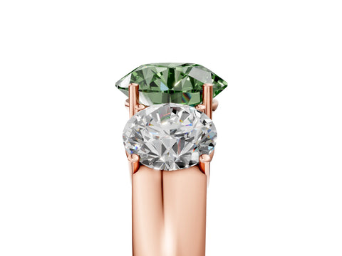 Rose gold Three-Stone Fancy Green Round Cut Cut Diamond Ring with Prong Setting and Classic Band_5