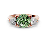 Rose gold Three-Stone Fancy Green Round Cut Cut Diamond Ring with Trillion Side Stones and Four-Prong Setting_3