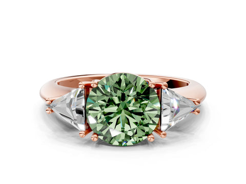 Rose gold Three-Stone Fancy Green Round Cut Cut Diamond Ring with Trillion Side Stones and Four-Prong Setting_3