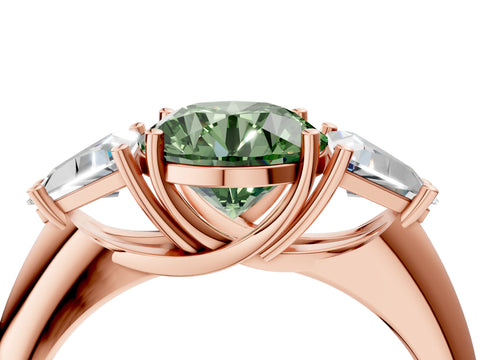 Rose gold Three-Stone Fancy Green Round Cut Cut Diamond Ring with Trillion Side Stones and Four-Prong Setting_7