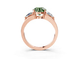 Rose gold Three-Stone Fancy Green Round Cut Cut Diamond Ring with Trillion Side Stones on a Split Shank Band_3