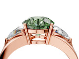 Rose gold Three-Stone Fancy Green Round Cut Cut Diamond Ring with Trillion Side Stones on a Split Shank Band_4