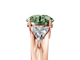 Rose gold Three-Stone Fancy Green Round Cut Cut Diamond Ring with Trillion Side Stones on a Split Shank Band_5