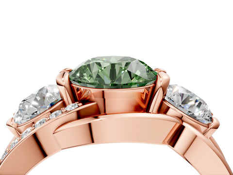 Rose gold Three-Stone Fancy Green Round Cut Cut Diamond Split Shank Prong Set Ring_4
