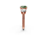 Rose gold Three-Stone Fancy Green Round Cut Cut Milgrain Band Prong Setting Ring_1