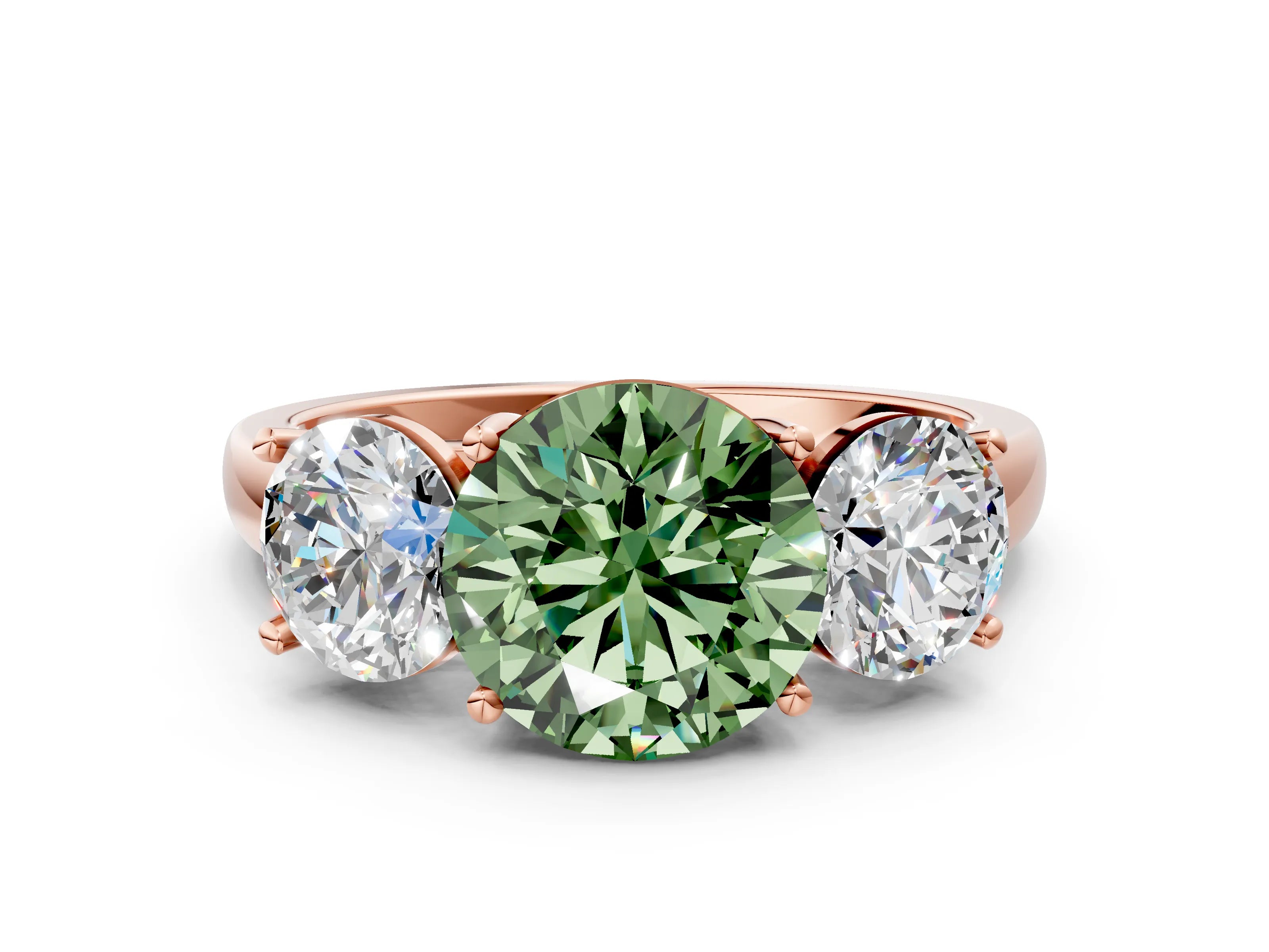 Rose gold Three-Stone Fancy Green Round Cut Cut Solitaire Ring with Classic Prong Setting