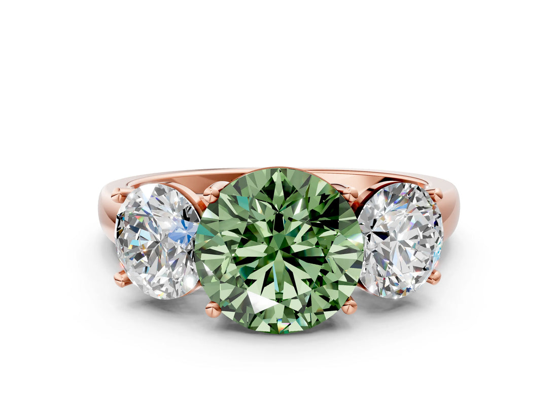 Rose gold Three-Stone Fancy Green Round Cut Cut Solitaire Ring with Classic Prong Setting