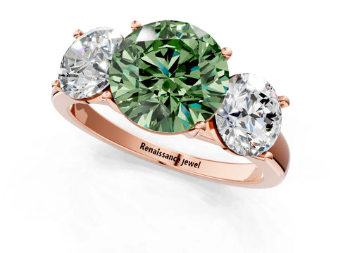 Rose gold Three-Stone Fancy Green Round Cut Cut Solitaire Ring with Classic Prong Setting_1