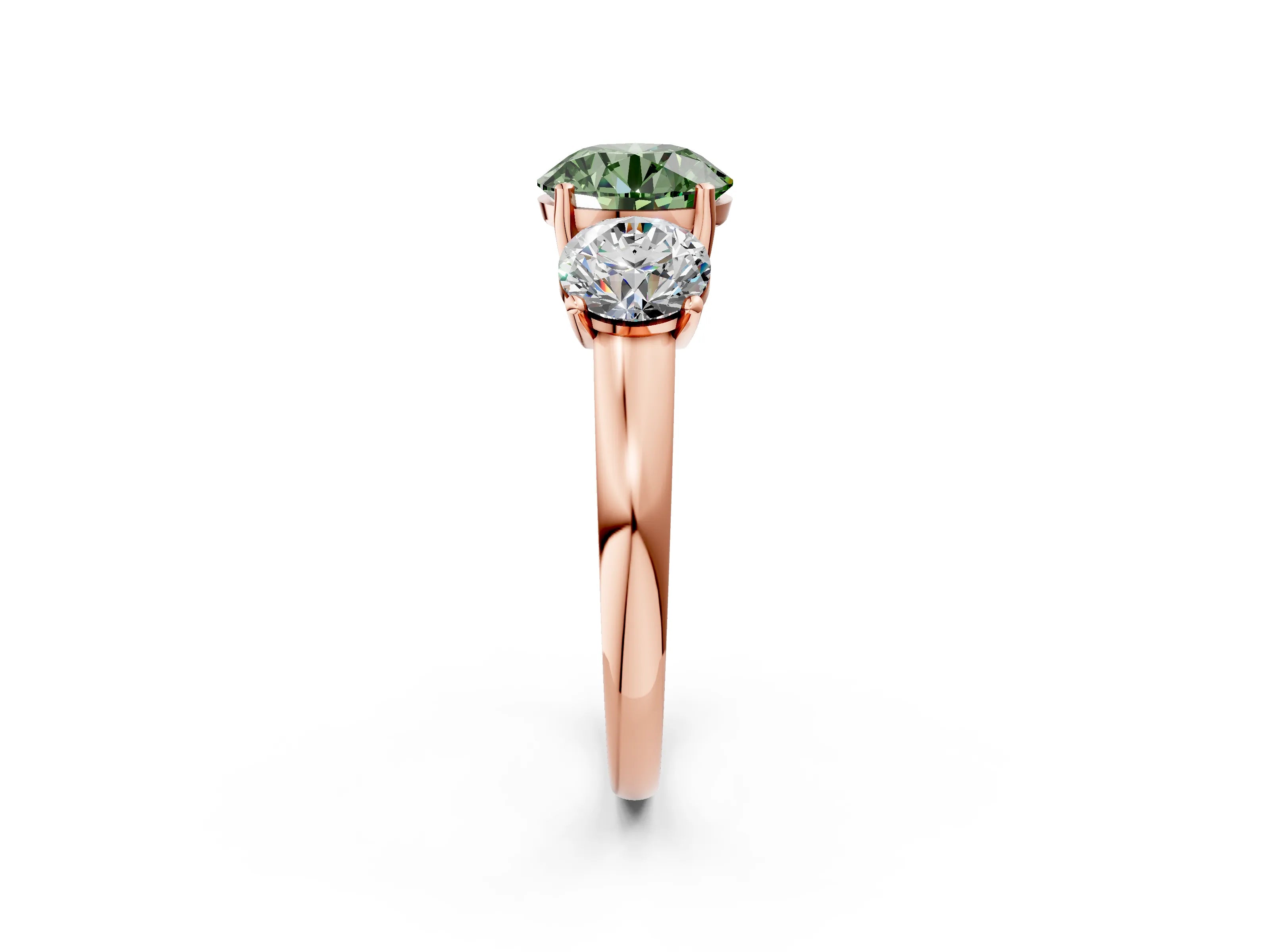 Rose gold Three-Stone Fancy Green Round Cut Cut Solitaire Ring with Classic Prong Setting_2