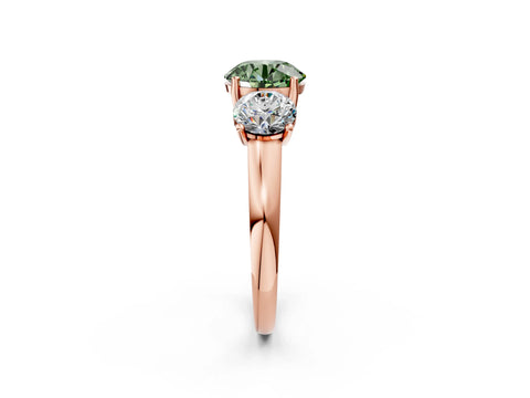 Rose gold Three-Stone Fancy Green Round Cut Cut Solitaire Ring with Classic Prong Setting_2
