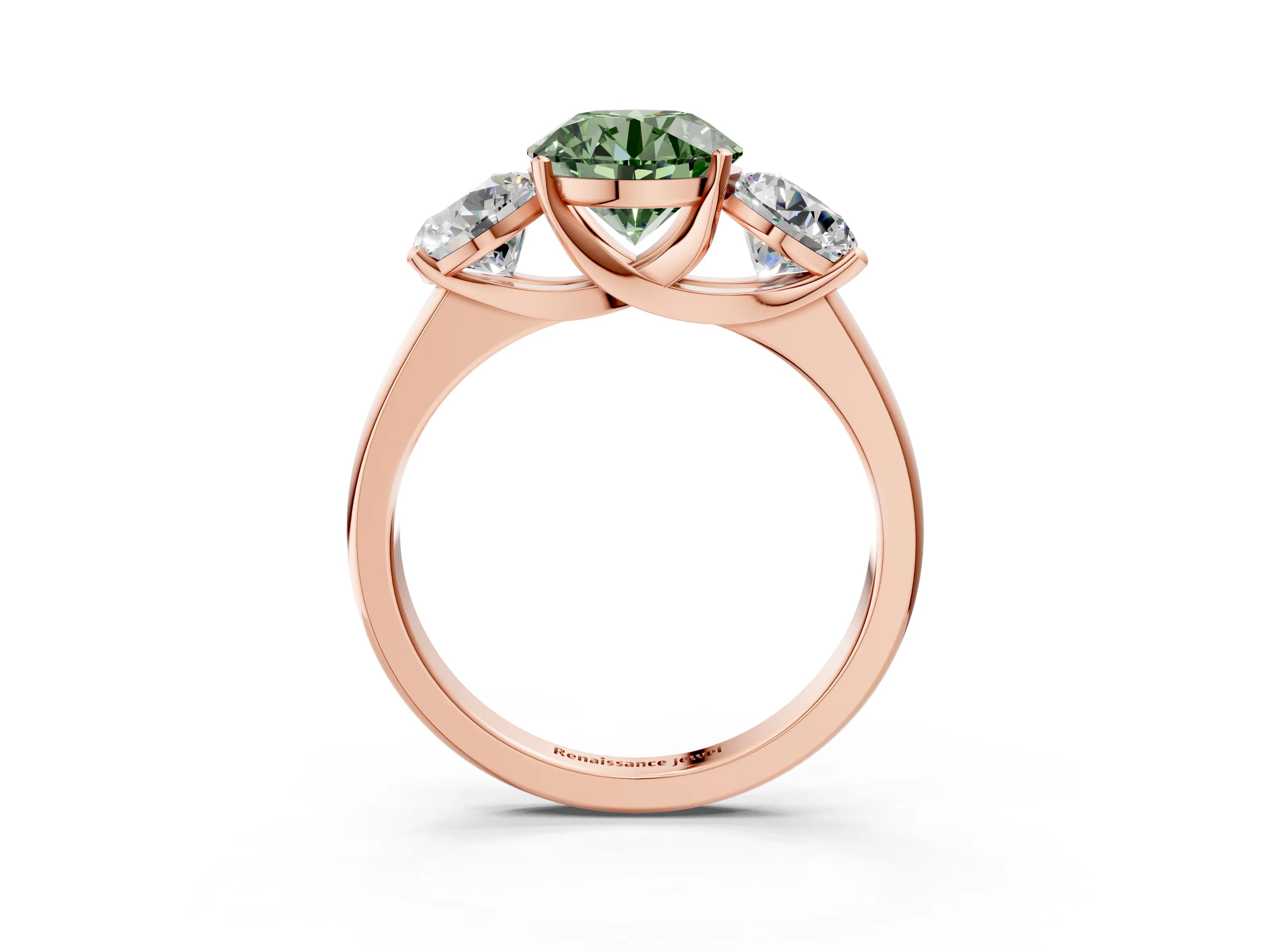Rose gold Three-Stone Fancy Green Round Cut Cut Solitaire Ring with Classic Prong Setting_3