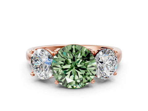 Rose gold Three-Stone Fancy Green Round Cut Cut Solitaire Ring with Classic Prong Setting