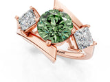 Rose gold Three-Stone Fancy Green Round Cut Cut Tension Band Ring with Four-Prong Setting_1