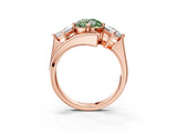 Rose gold Three-Stone Fancy Green Round Cut Cut Tension Band Ring with Four-Prong Setting_3
