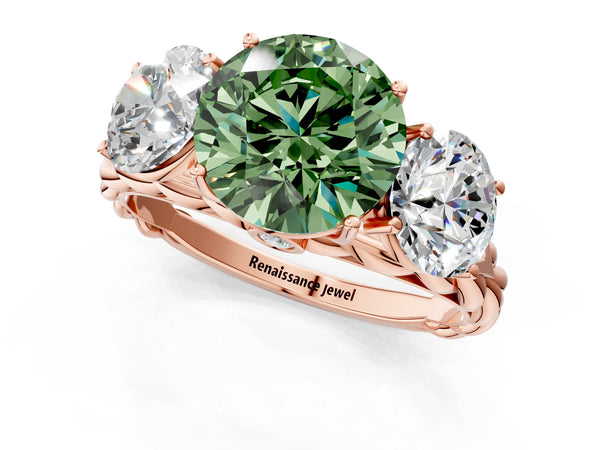 Rose Gold Round Three Stone Engagement Ring Setting for Fancy Green Center with Braided Band
