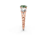 Rose gold Three-Stone Fancy Green Round Cut Diamond Braided Band Ring with Four-Prong Setting_42