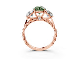 Rose gold Three-Stone Fancy Green Round Cut Diamond Braided Band Ring with Four-Prong Setting_43