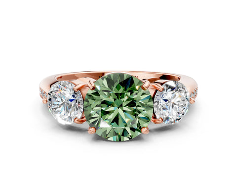 Rose gold Three-Stone Fancy Green Round Cut Diamond Channel Set Engagement Ring with Prong Setting_12