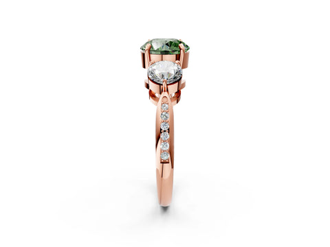 Rose gold Three-Stone Fancy Green Round Cut Diamond Channel Set Engagement Ring with Prong Setting_14
