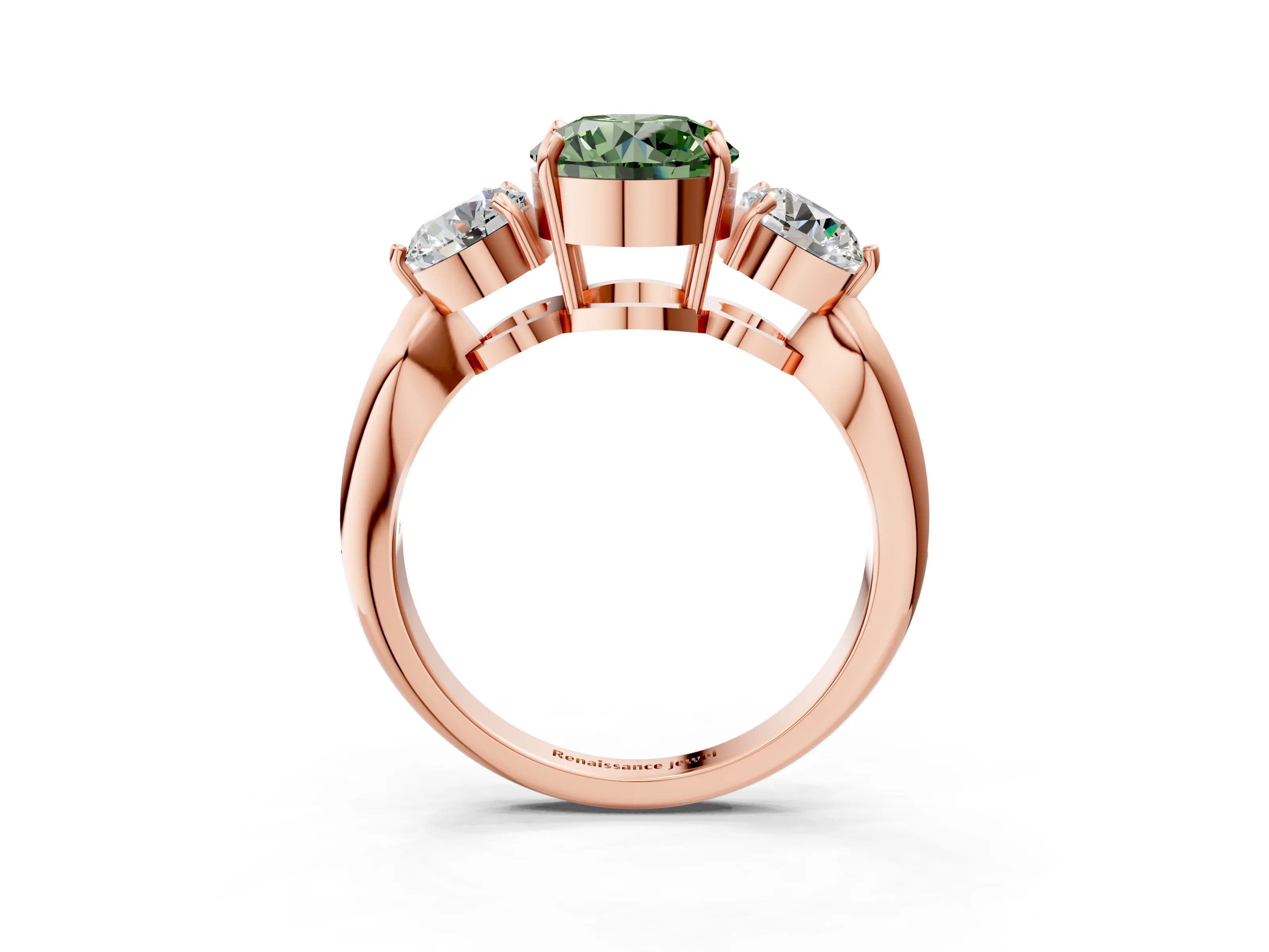 Rose gold Three-Stone Fancy Green Round Cut Diamond Channel Set Engagement Ring with Prong Setting_15