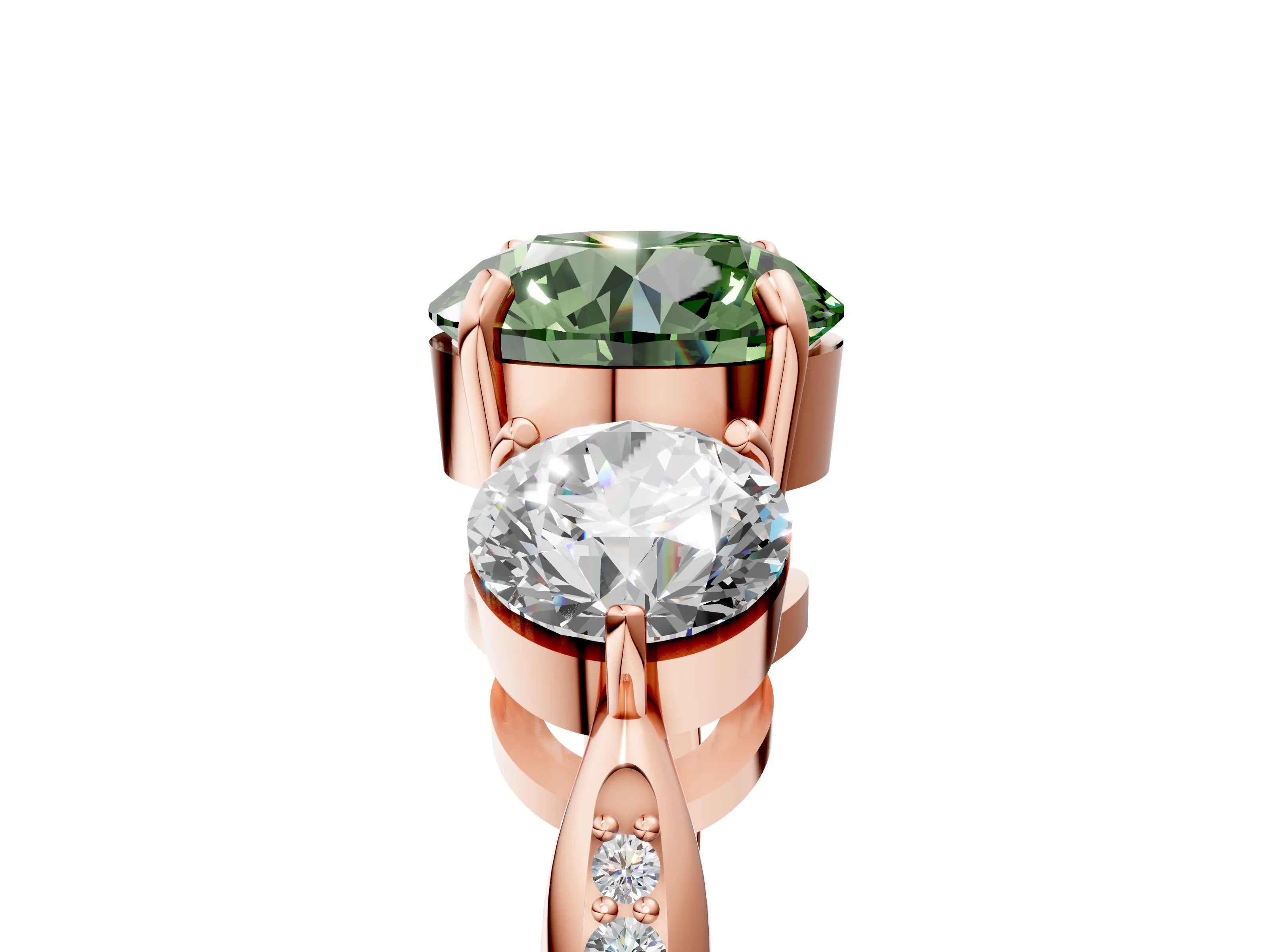 Rose gold Three-Stone Fancy Green Round Cut Diamond Channel Set Engagement Ring with Prong Setting_17