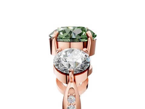 Rose gold Three-Stone Fancy Green Round Cut Diamond Channel Set Engagement Ring with Prong Setting_17