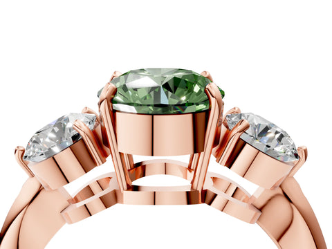 Rose gold Three-Stone Fancy Green Round Cut Diamond Channel Set Engagement Ring with Prong Setting_4