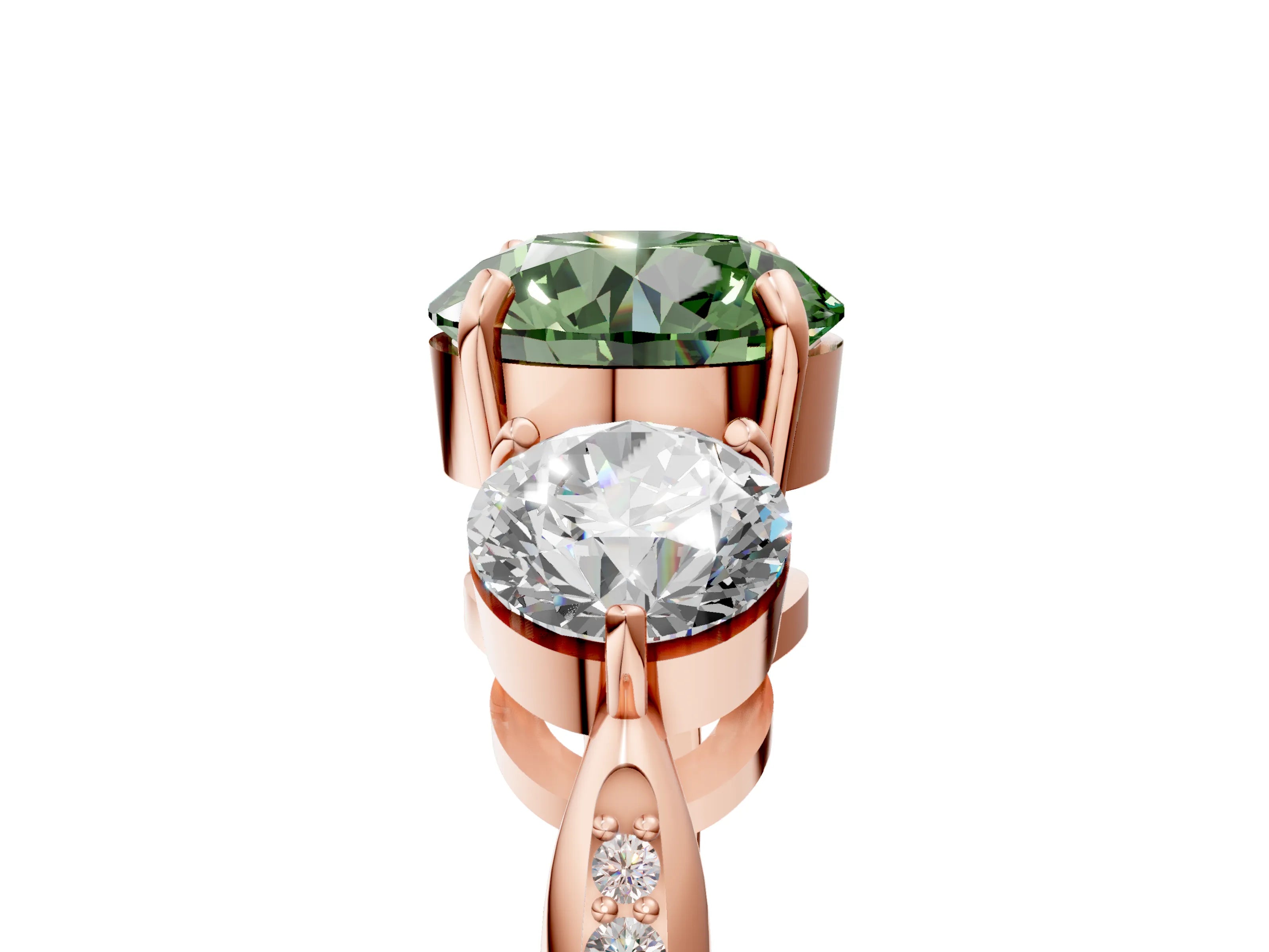 Rose gold Three-Stone Fancy Green Round Cut Diamond Channel Set Engagement Ring with Prong Setting_5