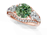Rose gold Three-Stone Fancy Green Round Cut Diamond Engagement Ring with Pave Band and Prong Setting_1