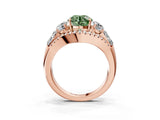 Rose gold Three-Stone Fancy Green Round Cut Diamond Engagement Ring with Pave Band and Prong Setting_3