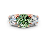 Rose gold Three-Stone Fancy Green Round Cut Diamond Engagement Ring with Prong Setting_3