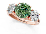 Rose gold Three-Stone Fancy Green Round Cut Diamond Engagement Ring with Prong Setting_4