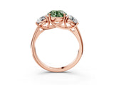 Rose gold Three-Stone Fancy Green Round Cut Diamond Engagement Ring with Prong Setting_6