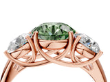Rose gold Three-Stone Fancy Green Round Cut Diamond Engagement Ring with Prong Setting_7