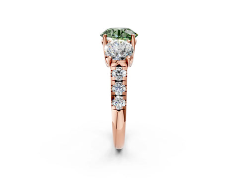 Rose gold Three-Stone Fancy Green Round Cut Diamond Pavé Band with Prong Setting_2