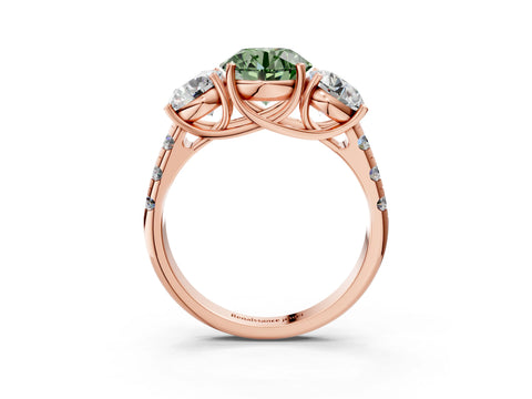 Rose gold Three-Stone Fancy Green Round Cut Diamond Pavé Band with Prong Setting_3