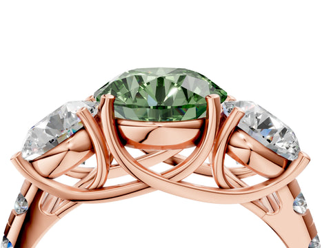 Rose gold Three-Stone Fancy Green Round Cut Diamond Pavé Band with Prong Setting_4
