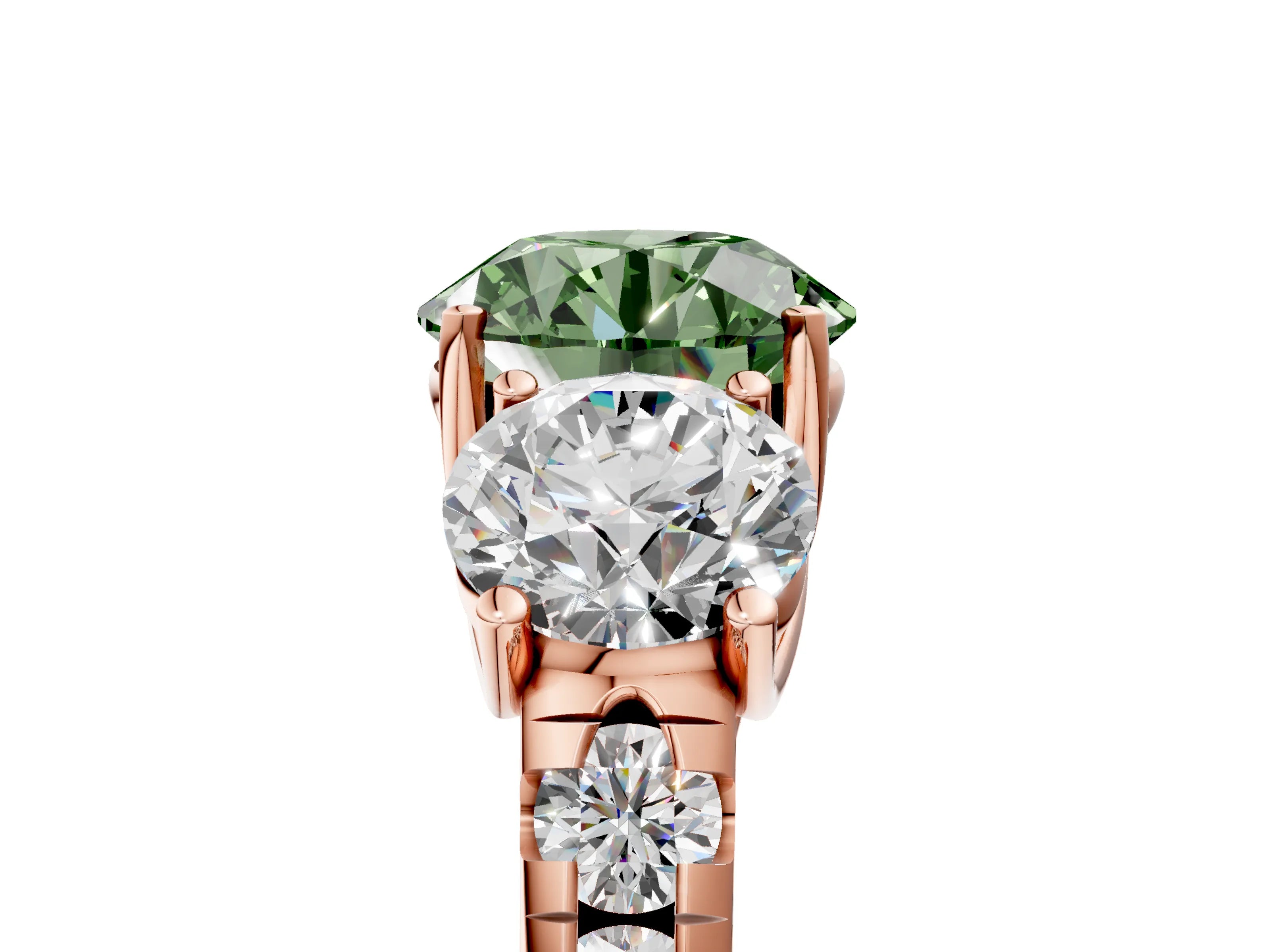 Rose gold Three-Stone Fancy Green Round Cut Diamond Pavé Band with Prong Setting_5