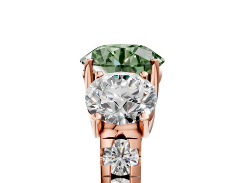 Rose gold Three-Stone Fancy Green Round Cut Diamond Pavé Band with Prong Setting_5