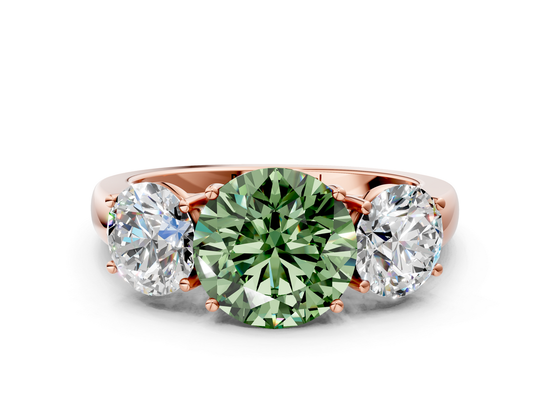 Rose gold Three-Stone Fancy Green Round  Cut Diamond Ring with Channel-Set Band and Four-Prong Setting_112