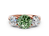Rose gold Three-Stone Fancy Green Round  Cut Diamond Ring with Channel-Set Band and Four-Prong Setting_112