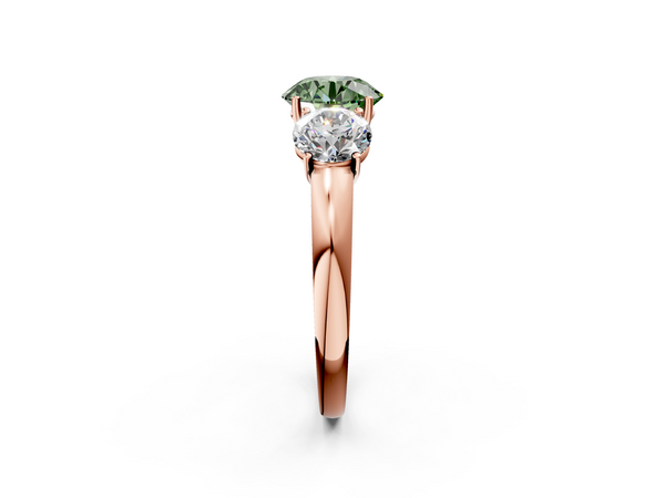 Rose gold Fancy Green Round Cut Diamond Three-Stone Ring with Four-Prong Setting and Classic Band